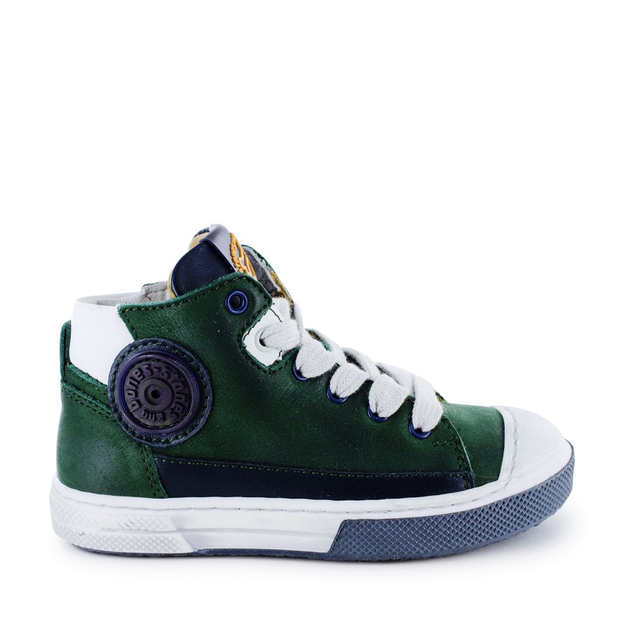 Boys STONES and BONES Sneakers | Romis Calf D.Green + White - Stones And Bones