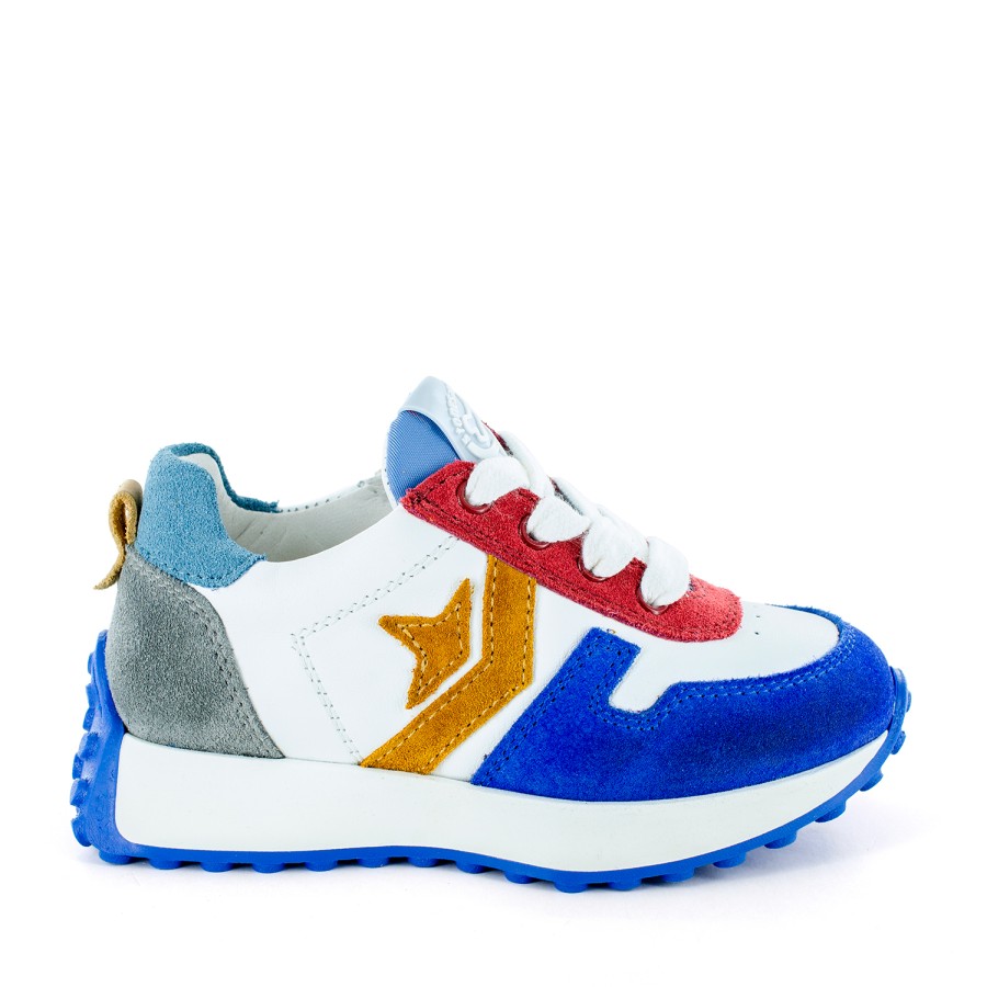 Boys STONES and BONES Low Shoes | Crono Crs - Calf White + Bluette - Stones And Bones