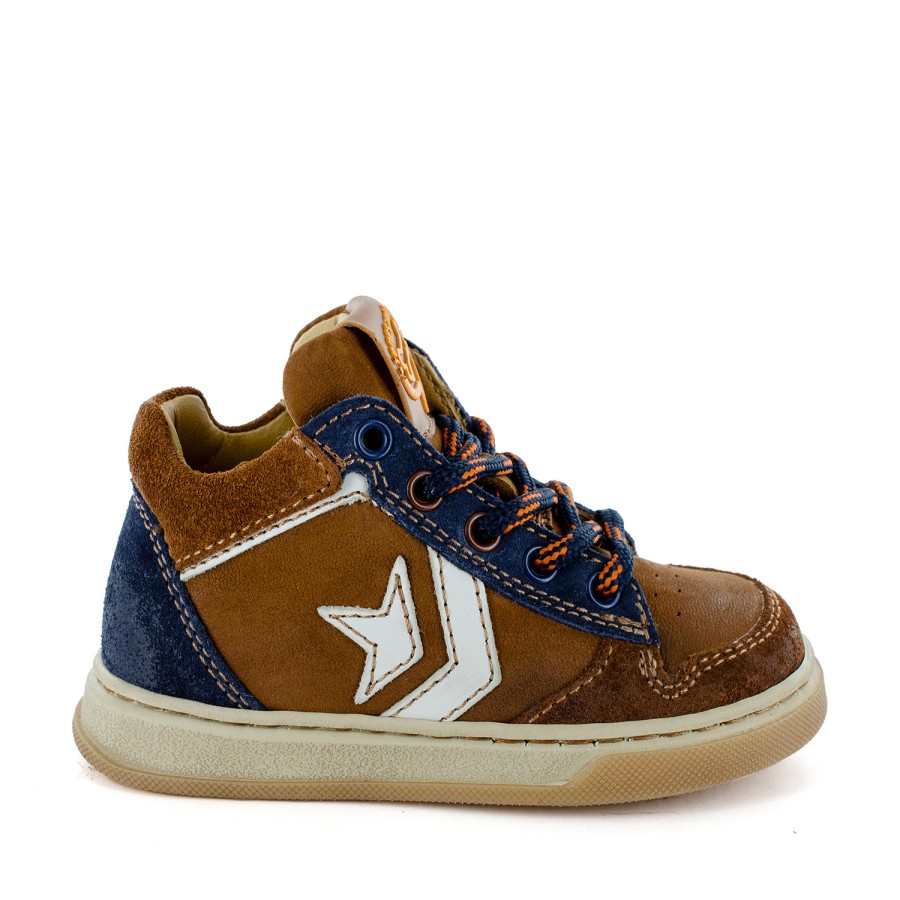 Boys STONES and BONES Mid Shoes | Dibo Calf Cuoio + Navy - Stones And Bones