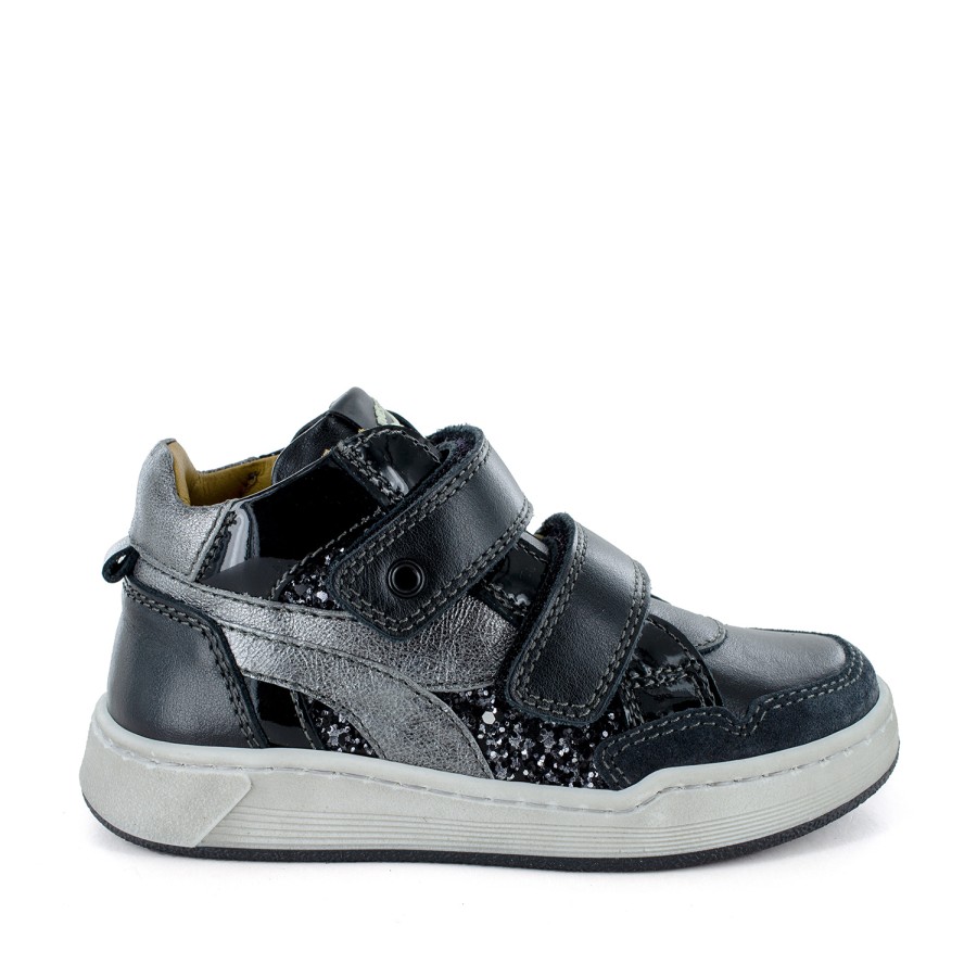 Girls STONES and BONES Mid Shoes | Ricat Calf - Glitter Black + Iron - Stones And Bones