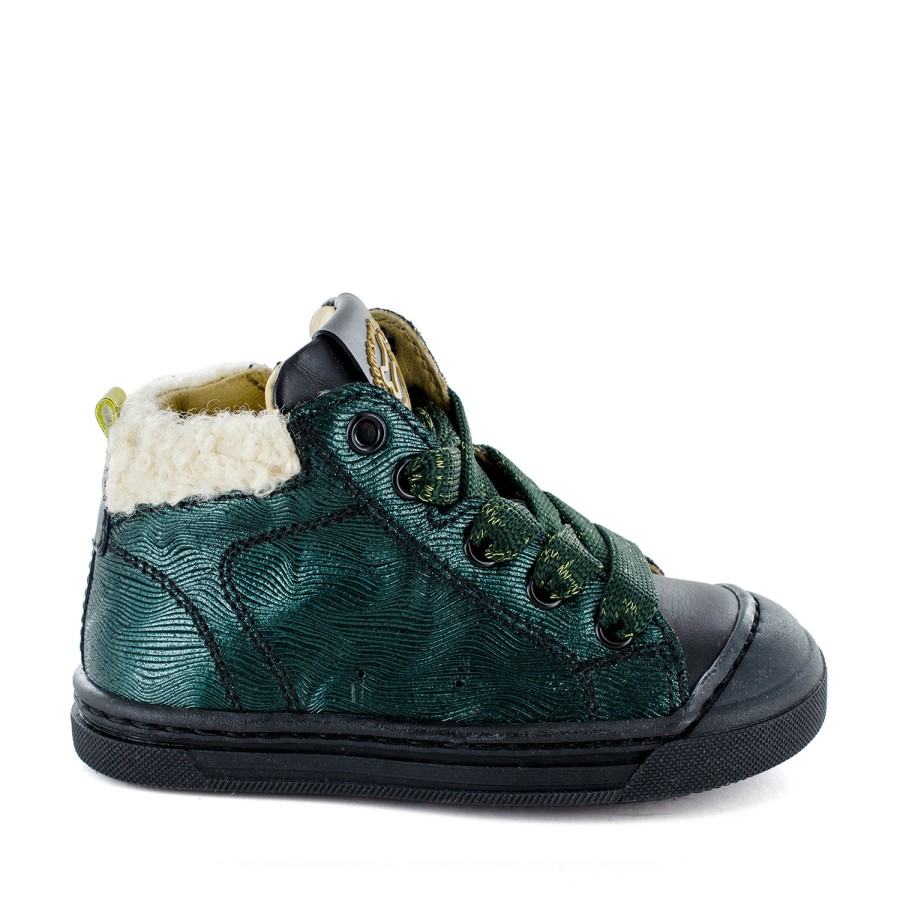 Girls STONES and BONES Mid Shoes | Poma Calf - Metal Forest + Black - Stones And Bones