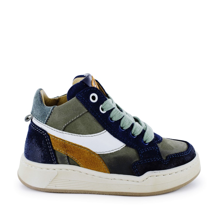 Boys STONES and BONES Mid Shoes | Rivet Calf - Crs Khaki + Navy - Stones And Bones