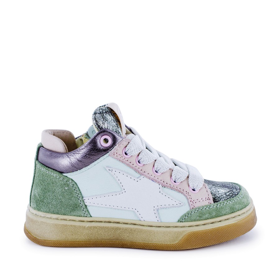 Girls STONES and BONES Mid Shoes | Doran Calf Khaki + Old Rose - Stones And Bones