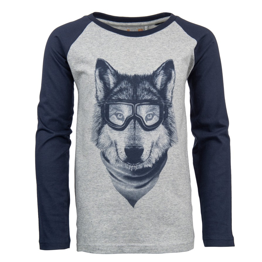 Boys STONES and BONES T-Shirts With Long Sleeves | Harvest - Wolf M.Grey + Navy - Stones And Bones