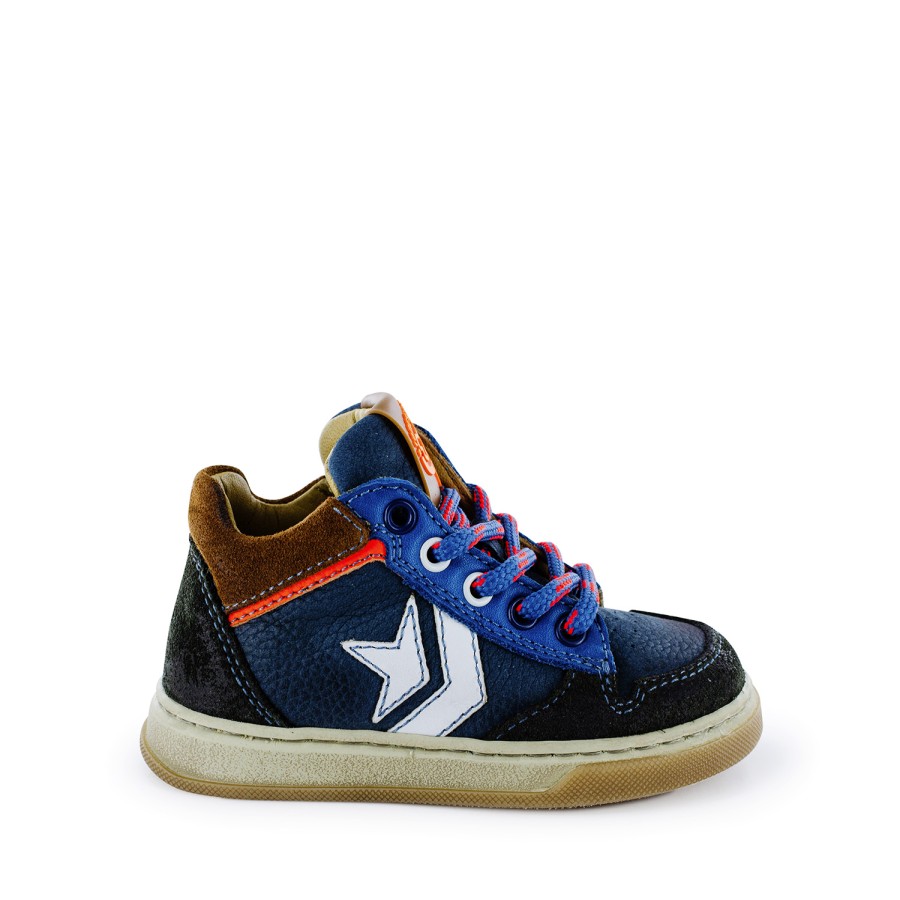 Boys STONES and BONES Mid Shoes | Dibo Nabuk Petrol + Off White - Stones And Bones