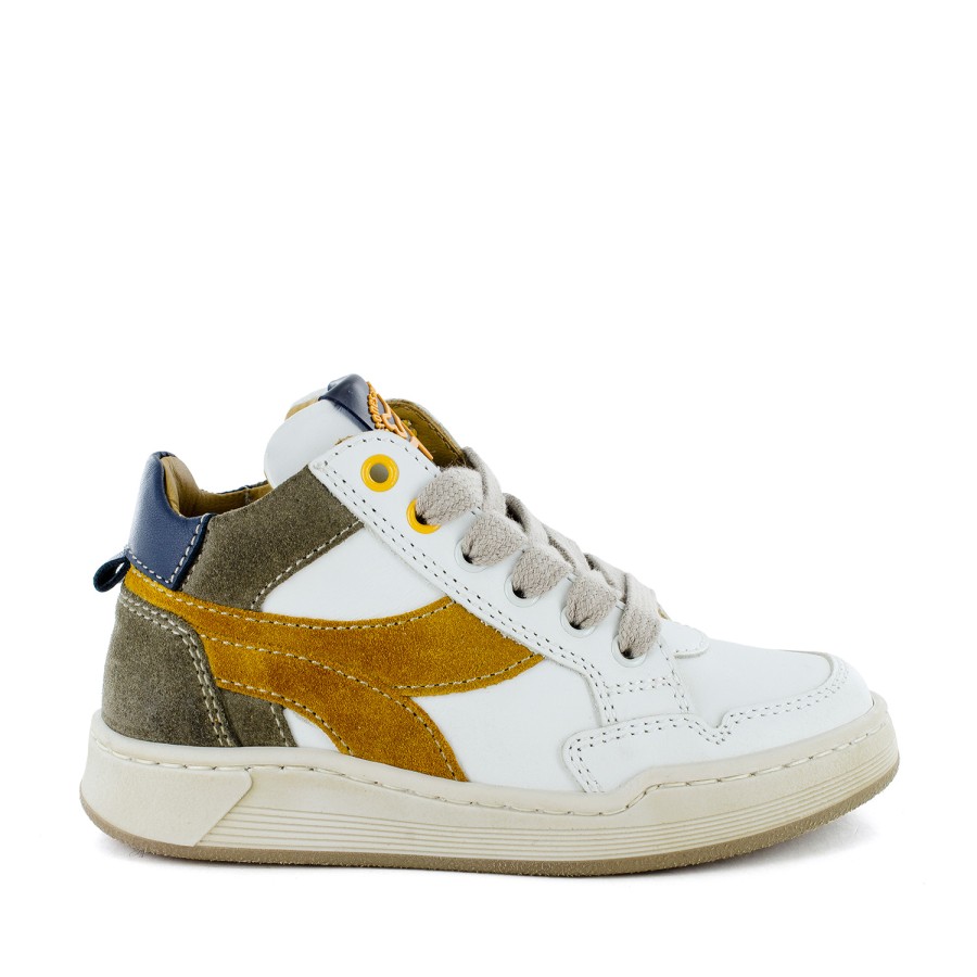 Girls STONES and BONES Mid Shoes | Rivet Calf Off White + Ocre - Stones And Bones