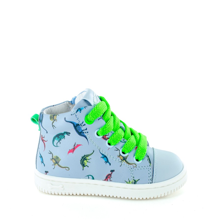 Boys STONES and BONES Mid Shoes | Dint Calf Ice-Blue + Verde Fluo - Stones And Bones