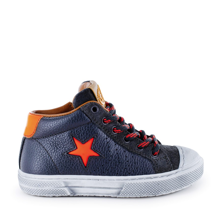 Boys STONES and BONES Sneakers | Robbi Calf - Crs Smoke + Orange Fluo - Stones And Bones