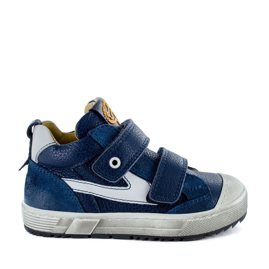 Boys STONES and BONES Mid Shoes | Goppi Calf Blue + Off White - Stones And Bones