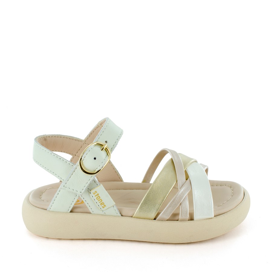 Girls STONES and BONES Sandals | Clary Pearl - Calf O.White + Platin - Stones And Bones