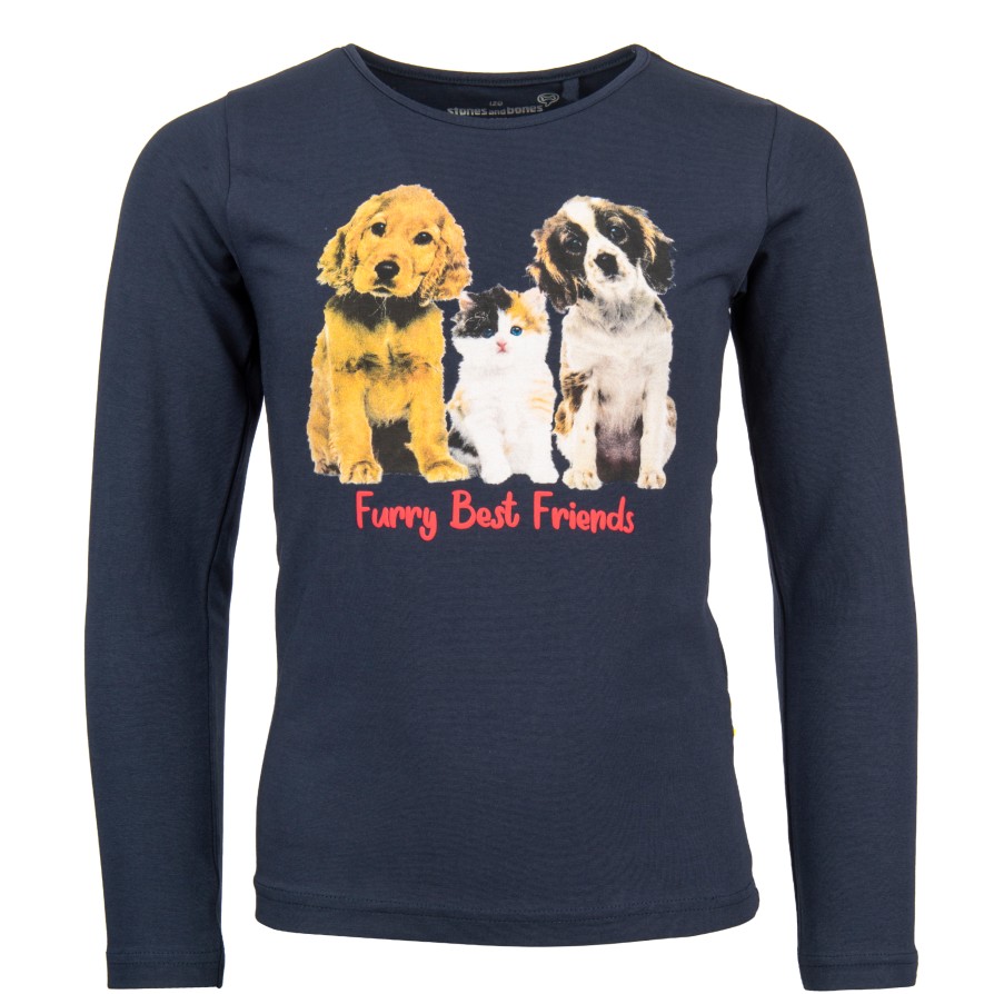 Girls STONES and BONES T-Shirts With Long Sleeves | Blissed - Furry Navy - Stones And Bones