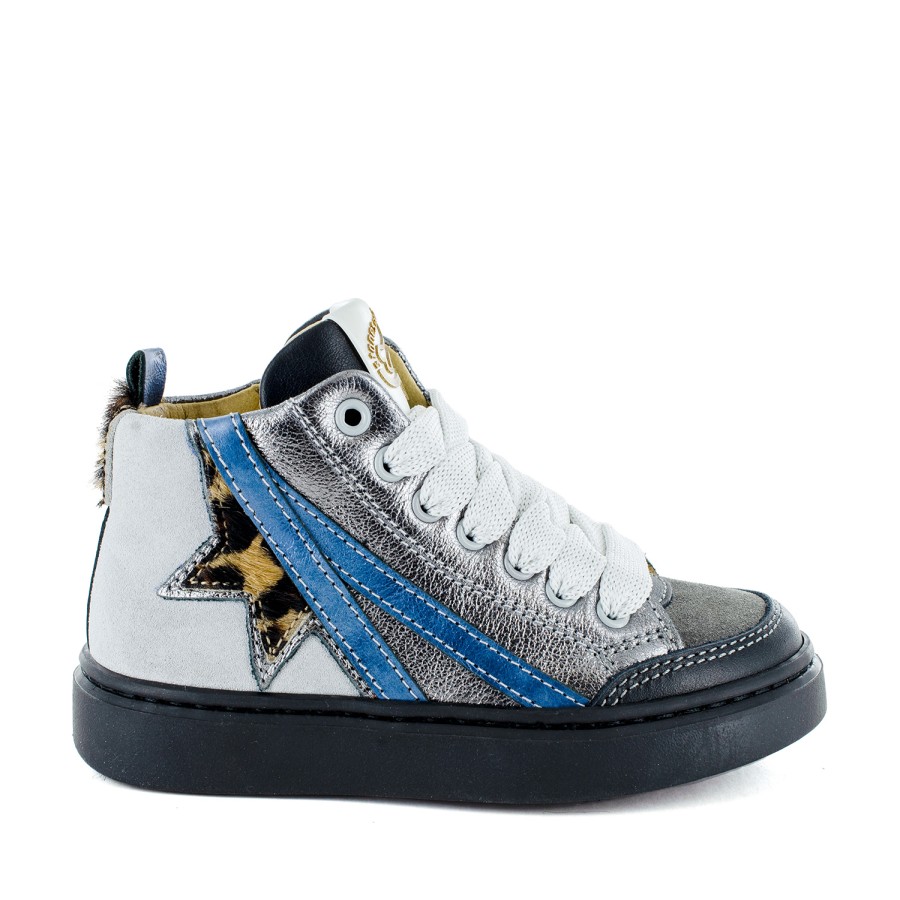 Girls STONES and BONES Mid Shoes | Flaes Calf - Metal Iron + Black - Stones And Bones