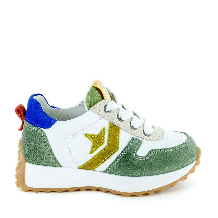 Boys STONES and BONES Low Shoes | Crono Crs - Calf Moss + White - Stones And Bones