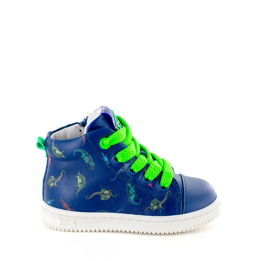 Boys STONES and BONES Mid Shoes | Dint Calf Ocean + Verde Fluo - Stones And Bones