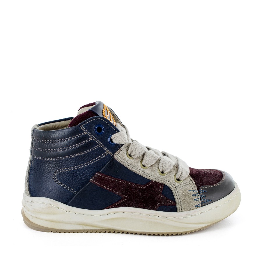 Boys STONES and BONES Mid Shoes | Tidon Calf Bordo + Navy - Stones And Bones