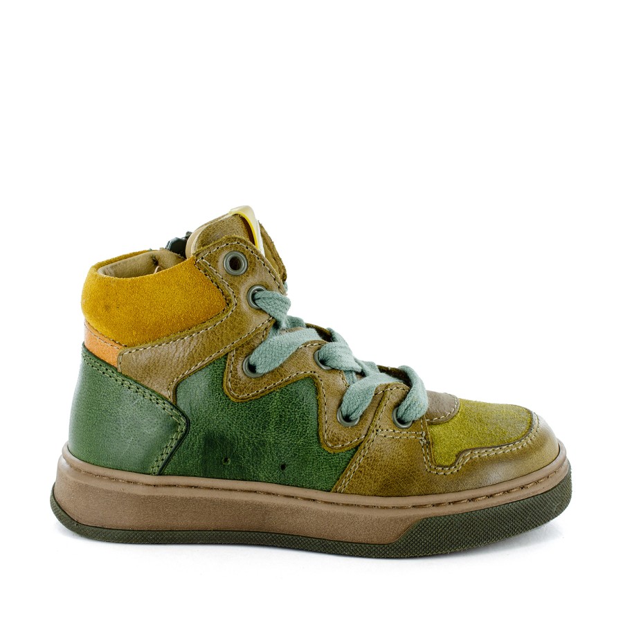 Boys STONES and BONES Mid Shoes | Derot Calf Safari + Olive - Stones And Bones