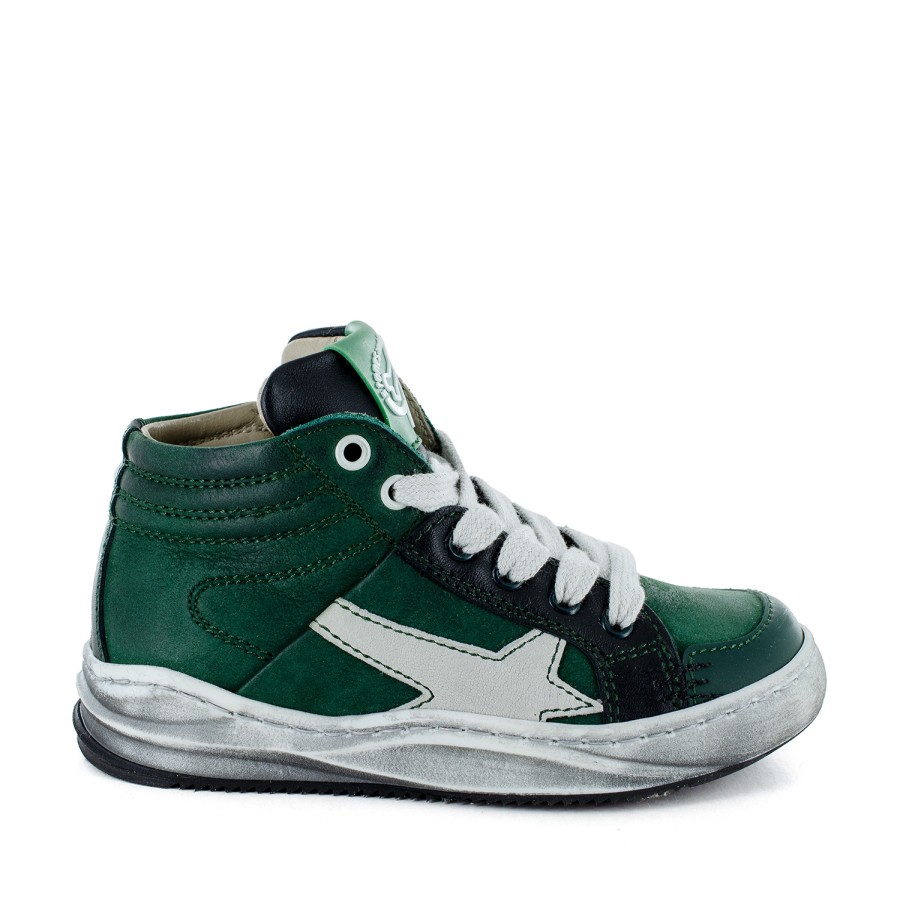 Boys STONES and BONES Mid Shoes | Tidon Calf D.Green + Off White - Stones And Bones