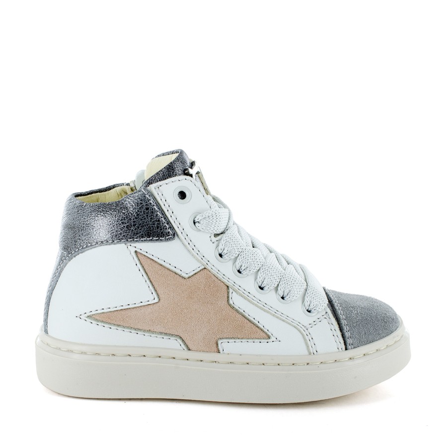 Girls STONES and BONES Mid Shoes | Flara Calf - Metal Off White + Iron - Stones And Bones