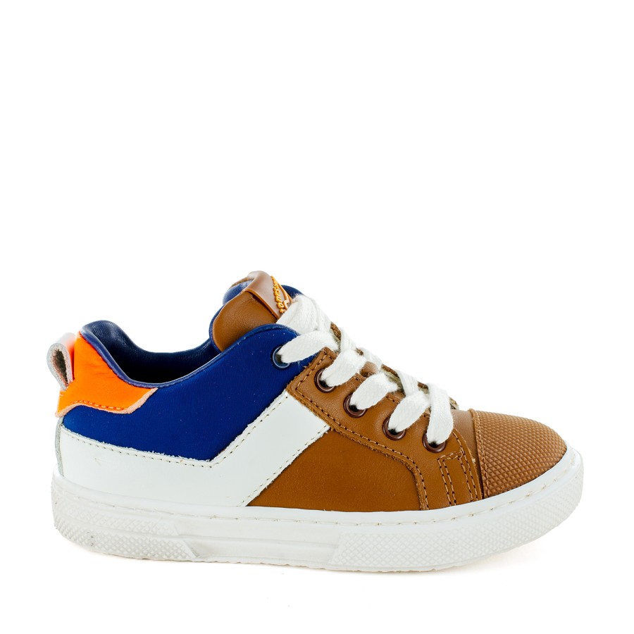 Boys STONES and BONES Mid Shoes | Perno Calf Cuoio + Blue - Stones And Bones