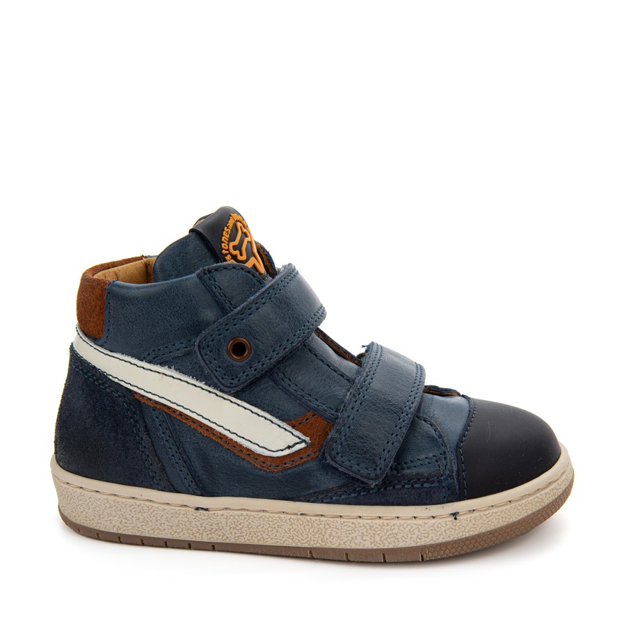 Boys STONES and BONES Mid Shoes | Crosp Calf Navy + Brandy - Stones And Bones