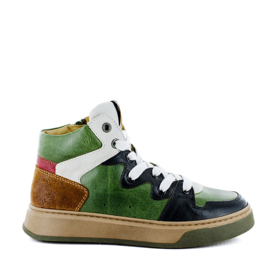 Boys STONES and BONES Mid Shoes | Derot Calf Olive + Black - Stones And Bones