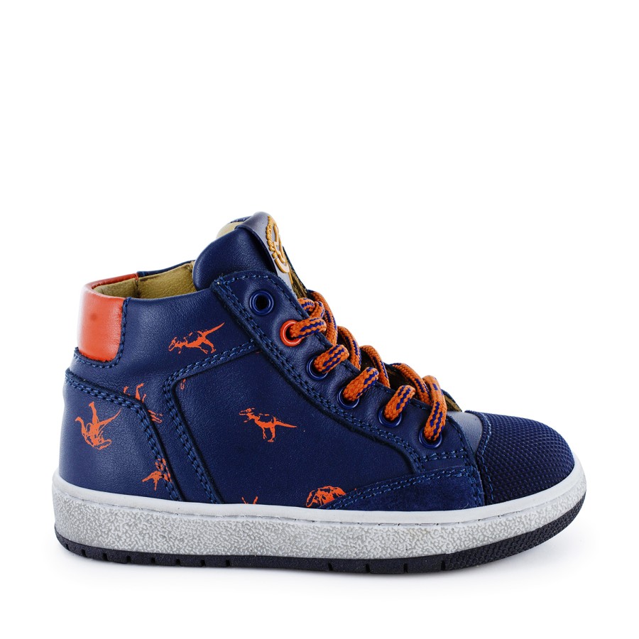 Boys STONES and BONES Mid Shoes | Licon Calf Navy + Brick - Stones And Bones