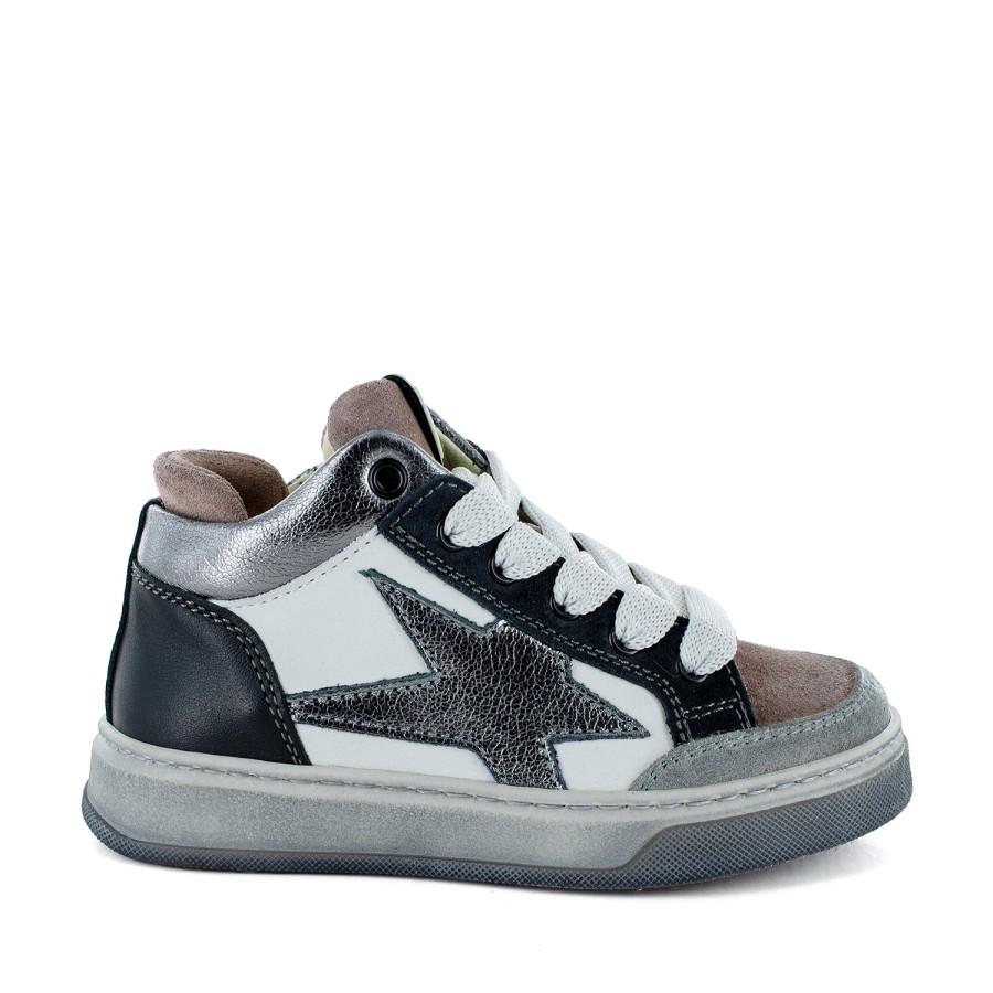 Girls STONES and BONES Mid Shoes | Doran Calf Off White + Black - Stones And Bones