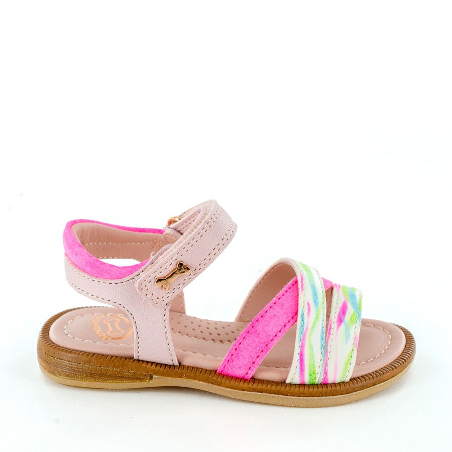 Girls STONES and BONES Sandals | Gamma Calf Old Rose + Fuxia Fluo - Stones And Bones