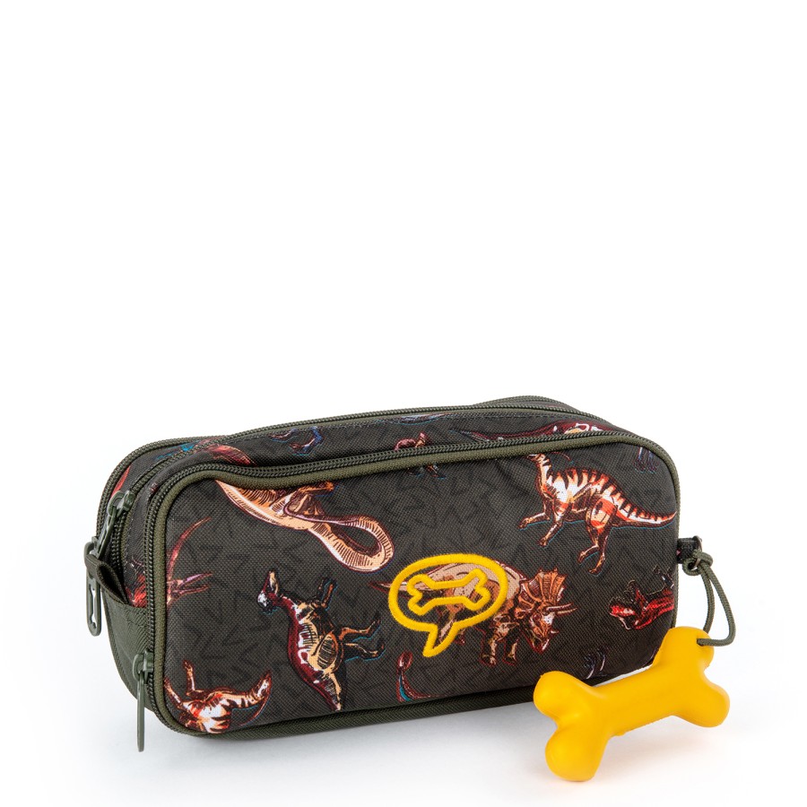 Boys STONES and BONES Pencil Cases | Rowan 2.0 - Dinosaurs Khaki - Stones And Bones