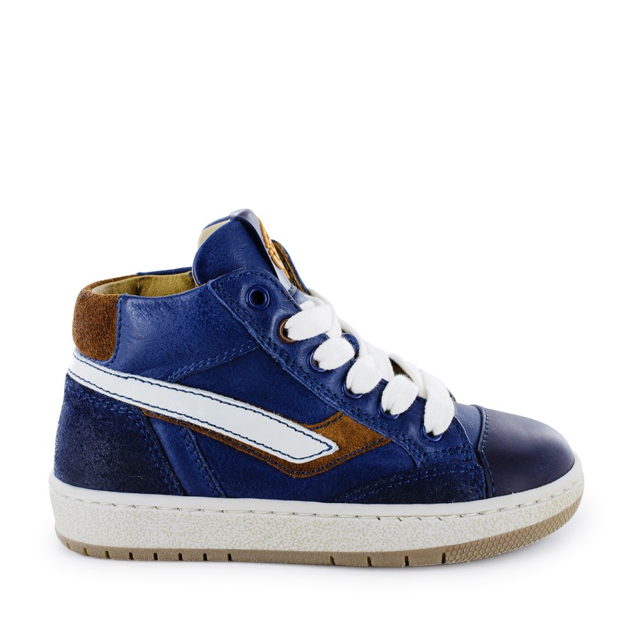 Boys STONES and BONES Mid Shoes | Colas Calf Navy + Brandy - Stones And Bones