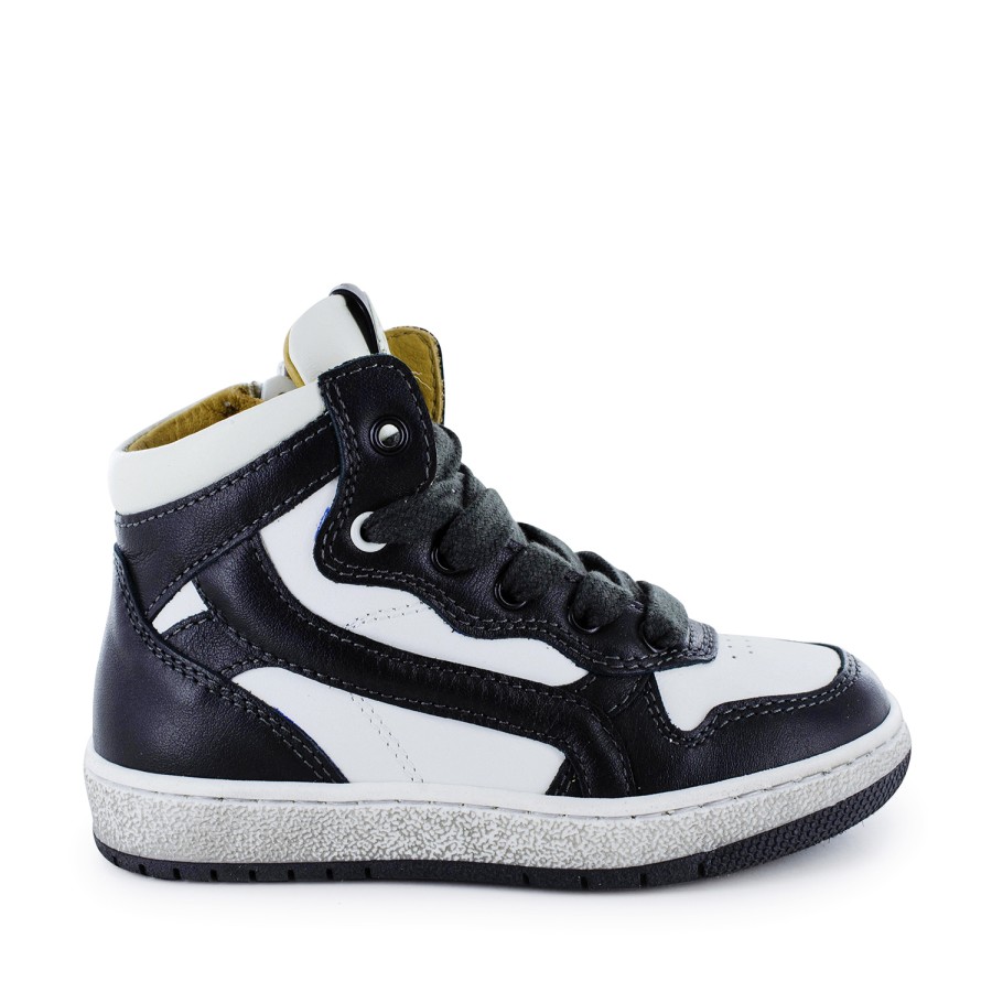 Boys STONES and BONES Mid Shoes | Losot Calf Off White + Black - Stones And Bones