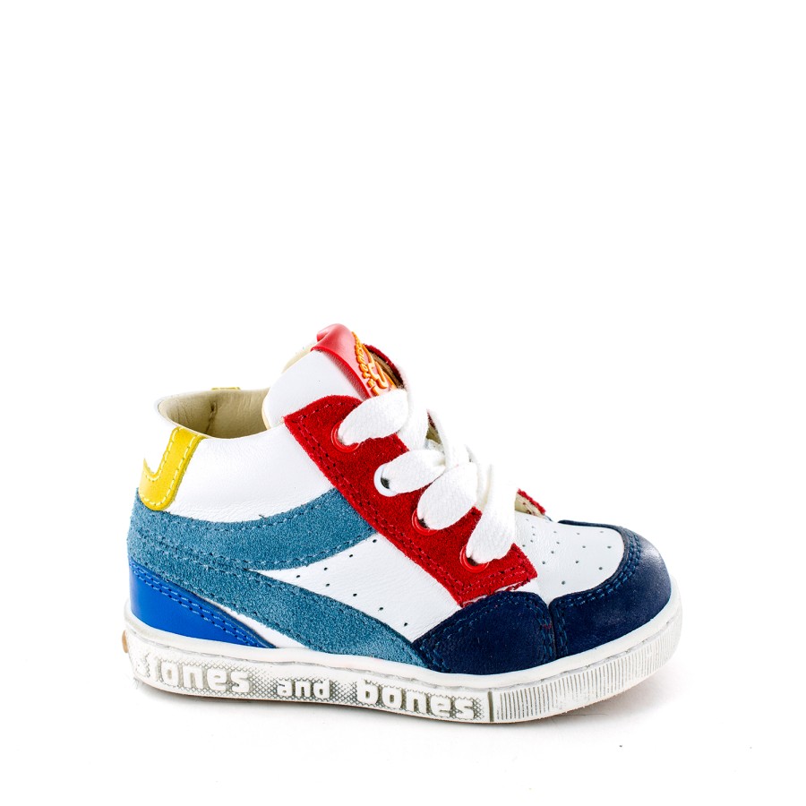 Boys STONES and BONES Mid Shoes | Pist Calf White + Navy - Stones And Bones