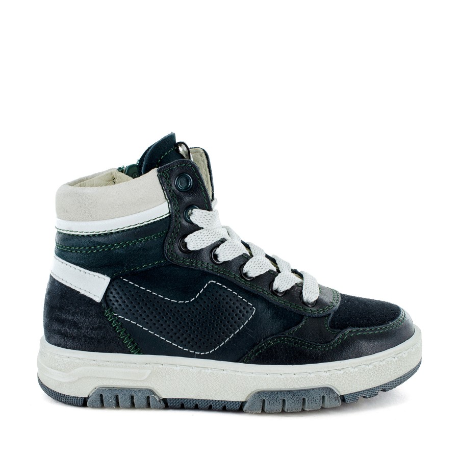 Boys STONES and BONES Mid Shoes | Ricet Calf Black + Petrol - Stones And Bones