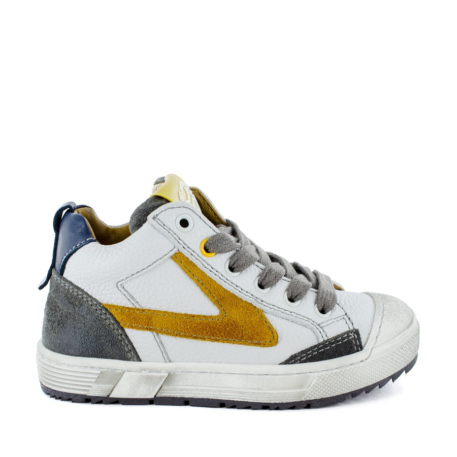 Boys STONES and BONES Mid Shoes | Galot Calf L.Grey + Ocre - Stones And Bones