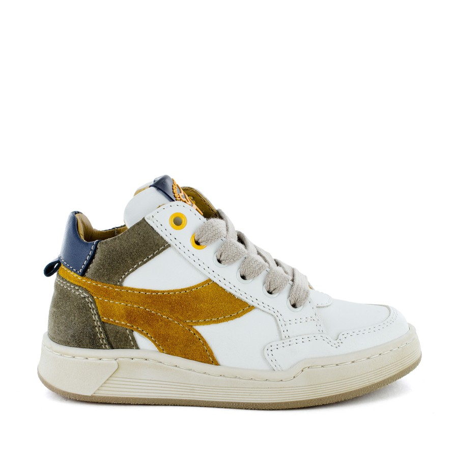 Boys STONES and BONES Mid Shoes | Rivet Calf Off White + Ocre - Stones And Bones