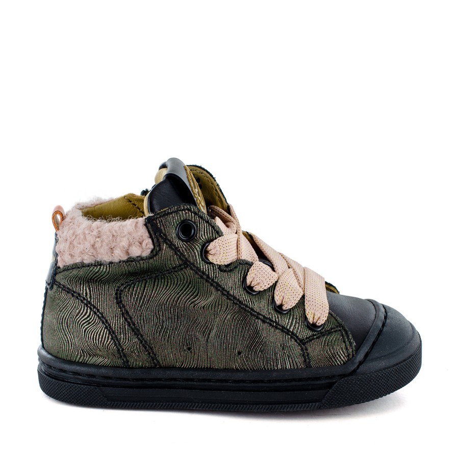 Girls STONES and BONES Mid Shoes | Poma Calf - Metal Gunmetal + Black - Stones And Bones