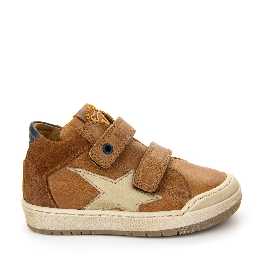 Boys STONES and BONES Mid Shoes | Noip Calf Cognac + Navy - Stones And Bones