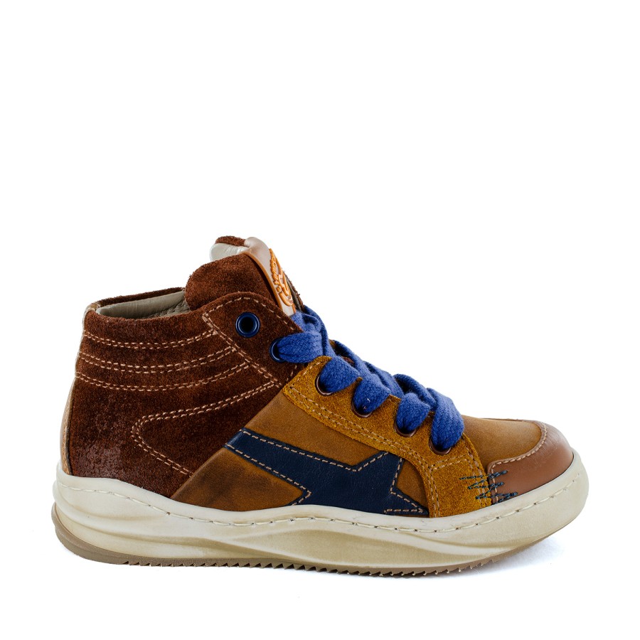 Boys STONES and BONES Mid Shoes | Tidon Calf Cuoio + Navy - Stones And Bones