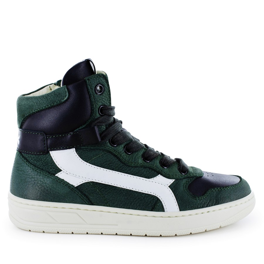 Boys STONES and BONES Mid Shoes | Nation Nabuk - Calf D.Green + Black - Stones And Bones