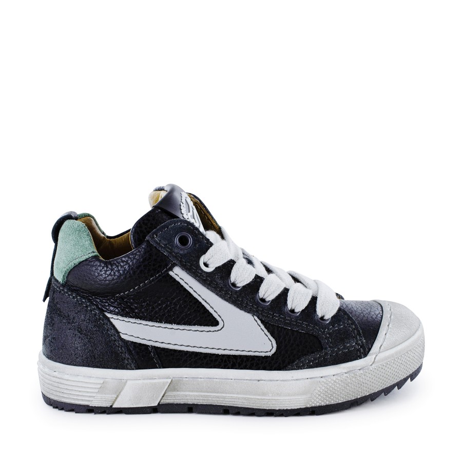 Boys STONES and BONES Mid Shoes | Galot Calf Black + L.Grey - Stones And Bones