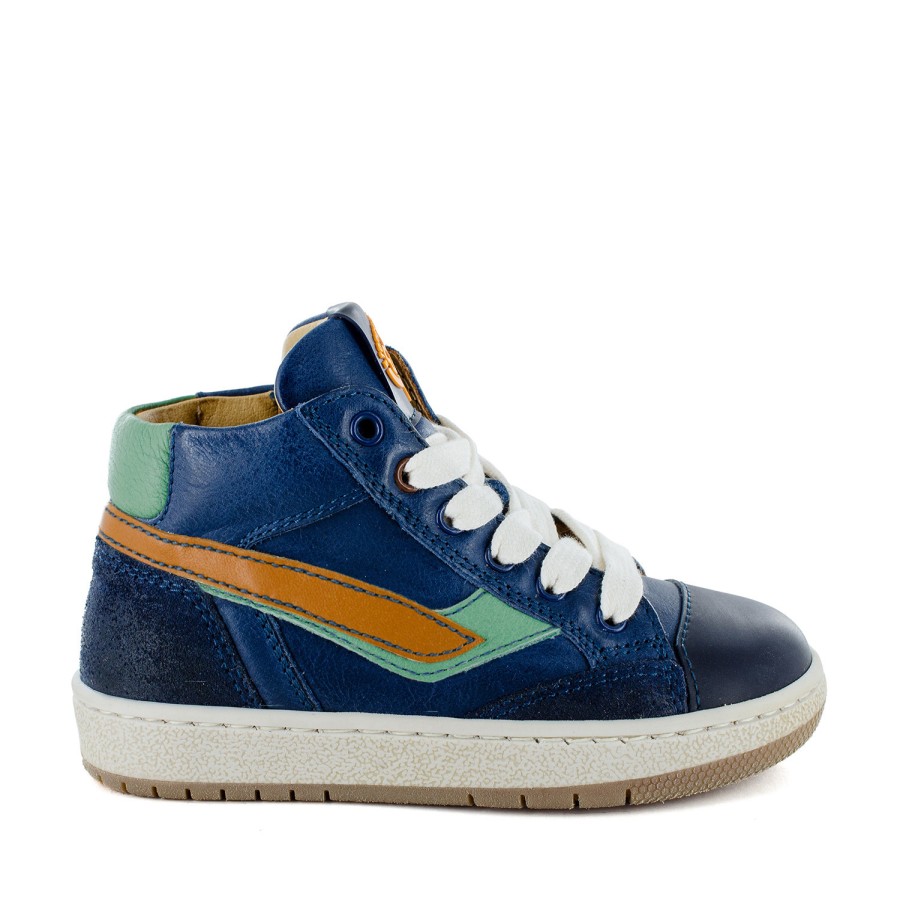 Boys STONES and BONES Mid Shoes | Colas Calf Navy + Teal - Stones And Bones