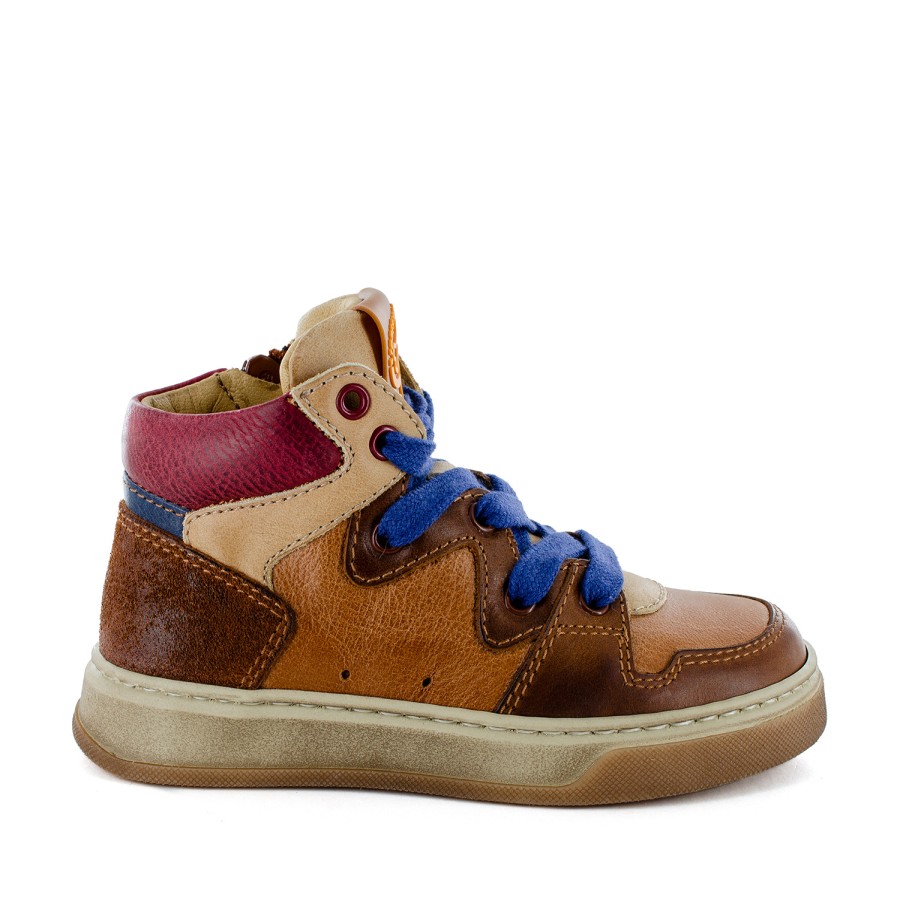 Boys STONES and BONES Mid Shoes | Derot Calf Cognac + Cherry - Stones And Bones