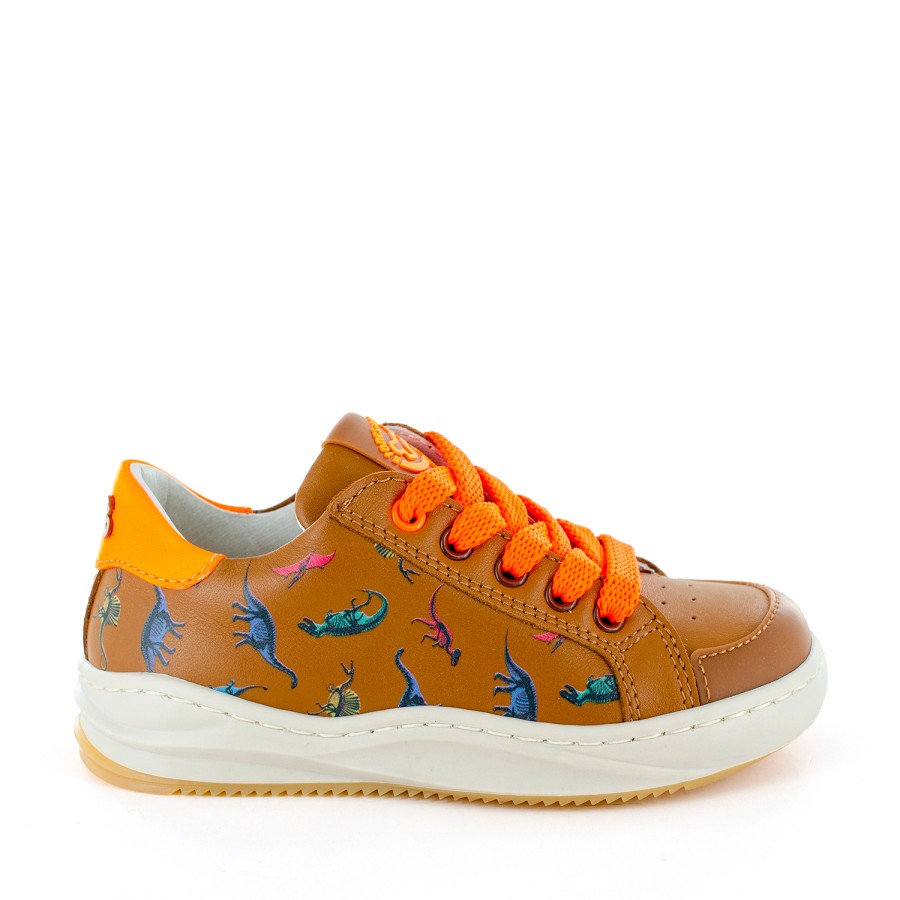 Boys STONES and BONES Low Shoes | Norie Calf Cuoio + Orange Fluo - Stones And Bones