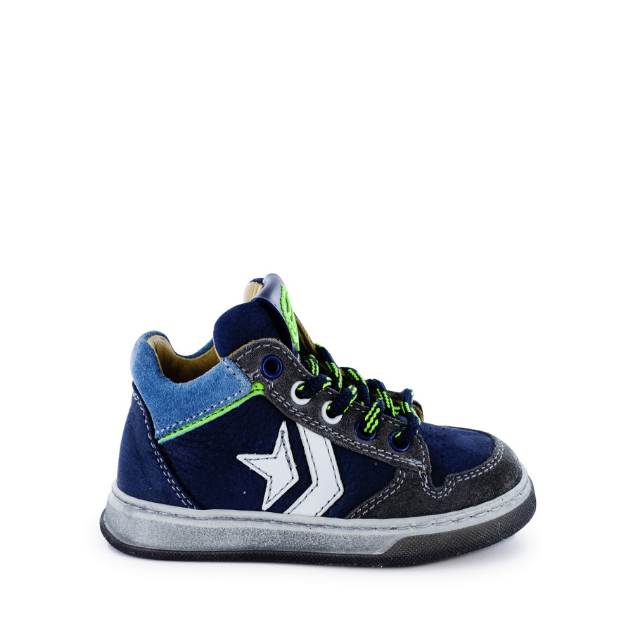 Boys STONES and BONES Mid Shoes | Dibo Nabuk Dark Blue + Off White - Stones And Bones