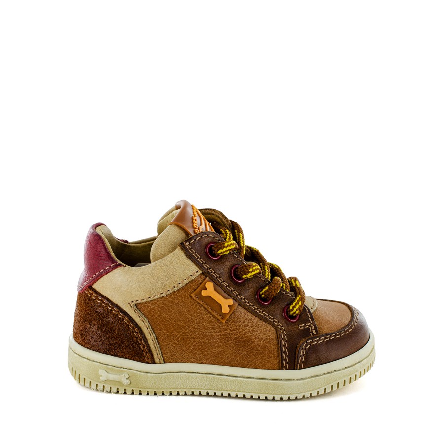 Boys STONES and BONES Mid Shoes | Nalo Calf Cognac + Cherry - Stones And Bones