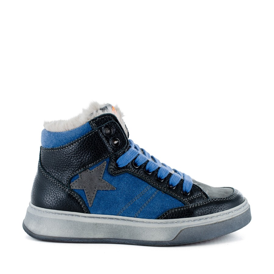 Boys STONES and BONES Mid Shoes | Dilup/W Calf Smoke + Denim - Stones And Bones