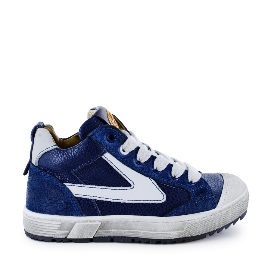 Boys STONES and BONES Mid Shoes | Galot Calf Blue + Off White - Stones And Bones