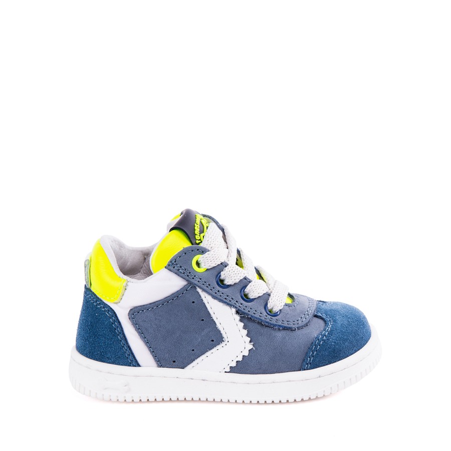 Boys STONES and BONES Low Shoes | Noes Crs - Calf Denim + Yellow Fluo - Stones And Bones