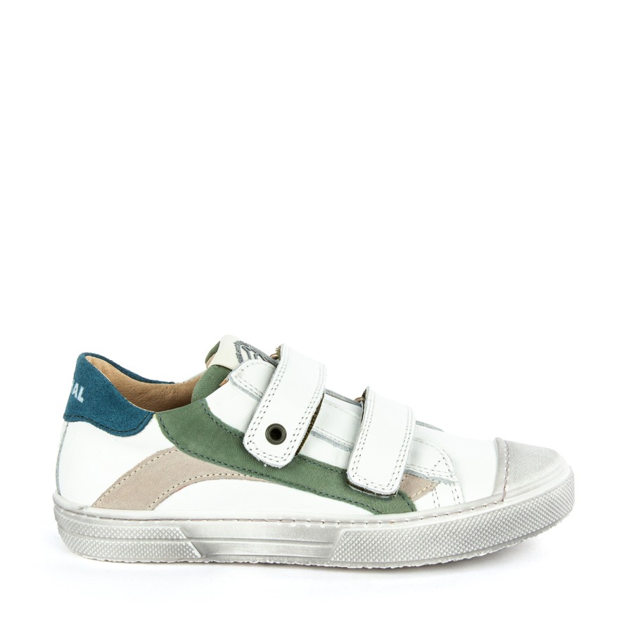 Boys STONES and BONES Low Shoes | Marro Calf White + Moss - Stones And Bones