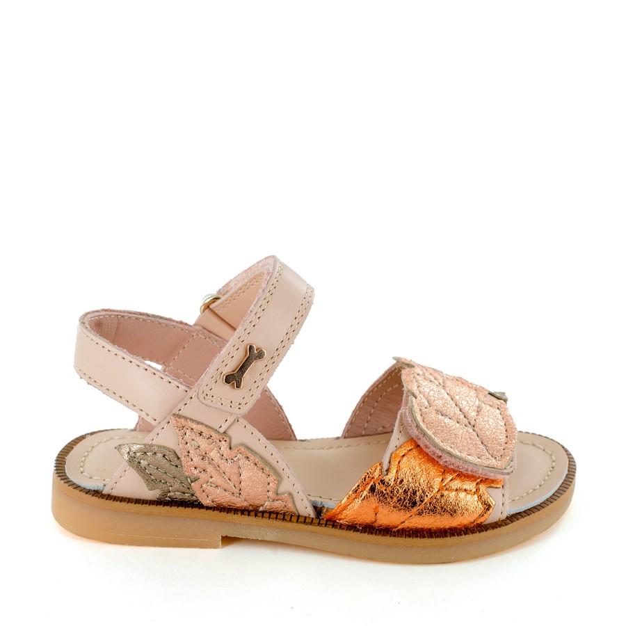 Girls STONES and BONES Sandals | Leafy Vit - Metal Nude + Salmon - Stones And Bones